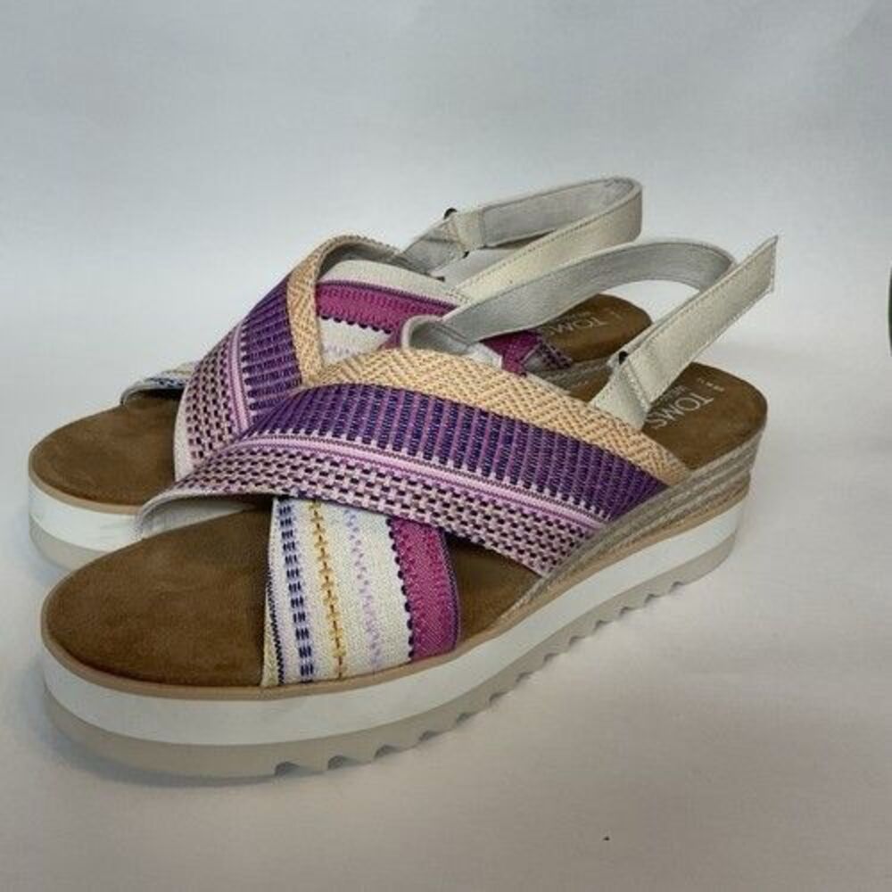 NWOB Toms Diana Crossover Platform Wedge Sandals Women Size 12 Fuchsia Pink/Purp
